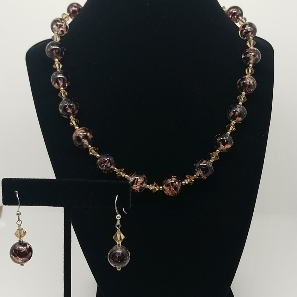 Glass bead necklace and earrings